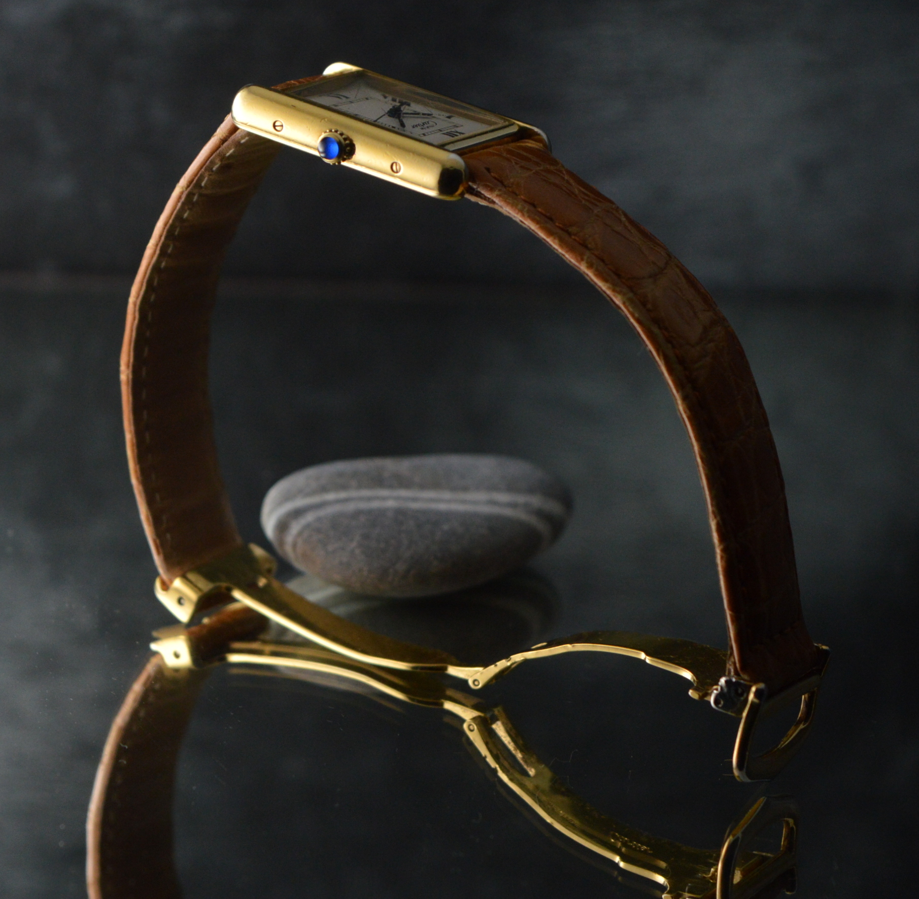 CARTIER MUST VERMEIL TANK XL VINTAGE REF.2413 QUARTZ LEATHER 26 X 34MM 1990'S