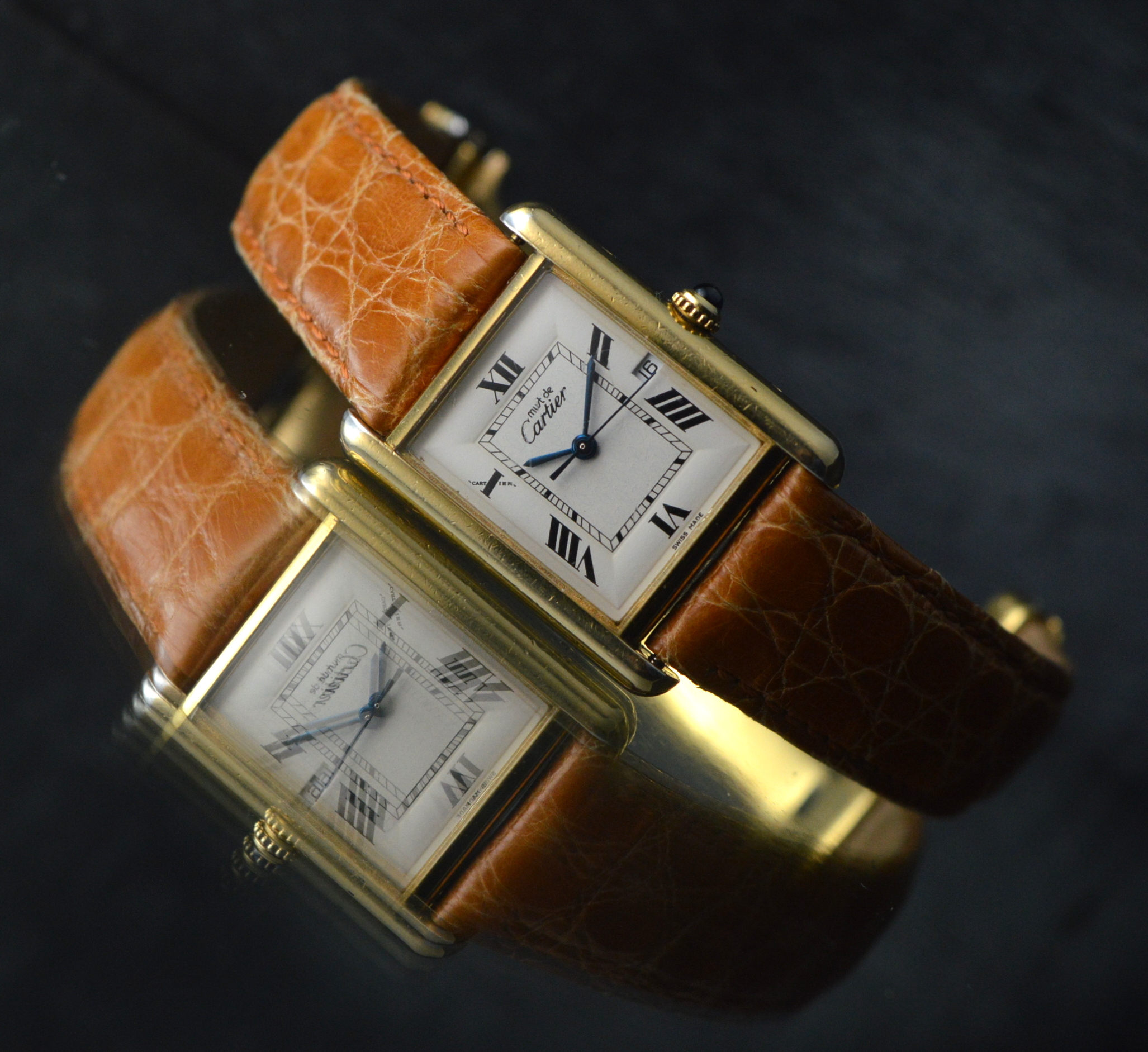 CARTIER MUST VERMEIL TANK XL VINTAGE REF.2413 QUARTZ LEATHER 26 X 34MM 1990'S
