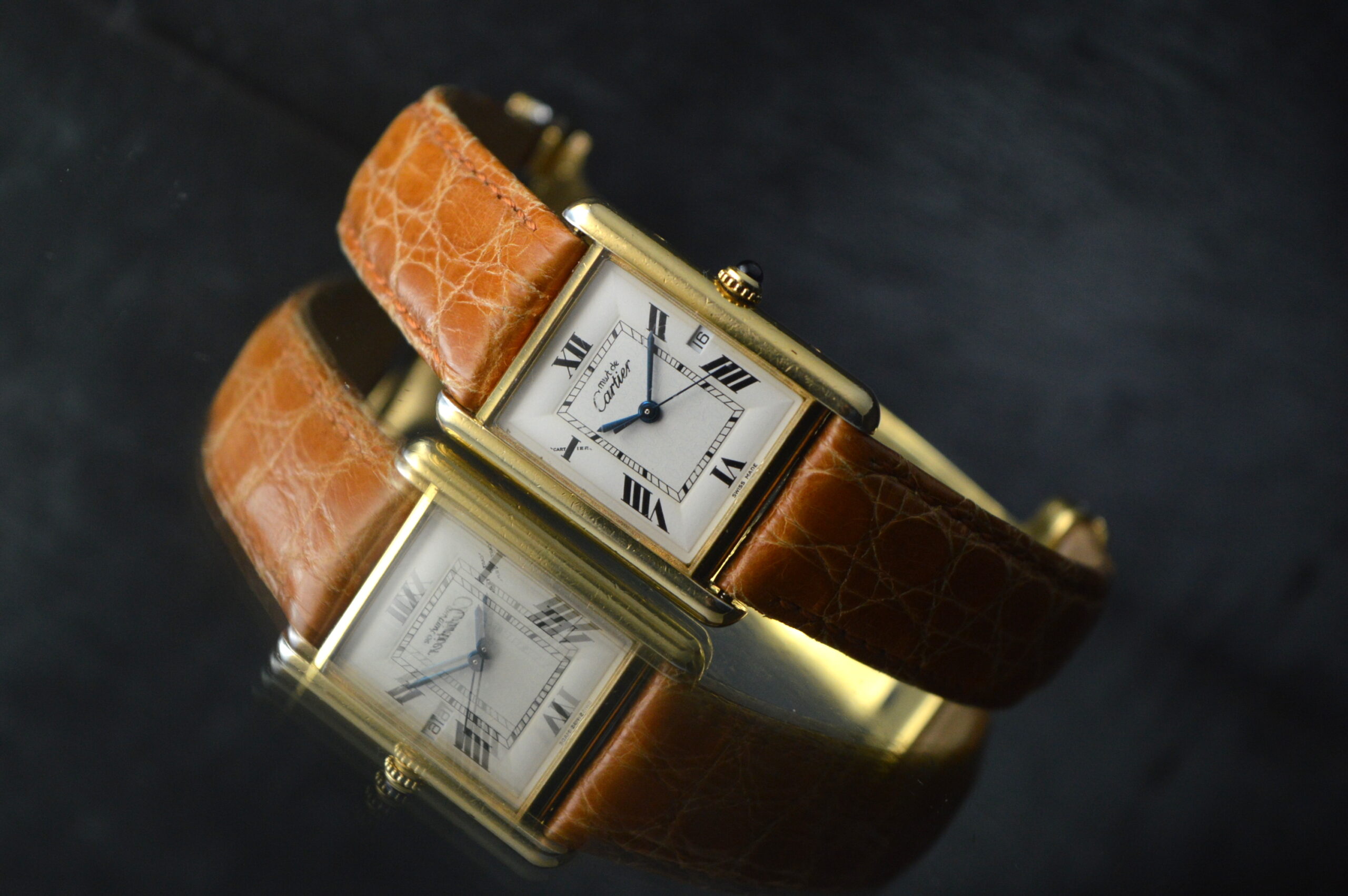 CARTIER MUST VERMEIL TANK XL VINTAGE REF.2413 QUARTZ LEATHER 26 X 34MM 1990'S