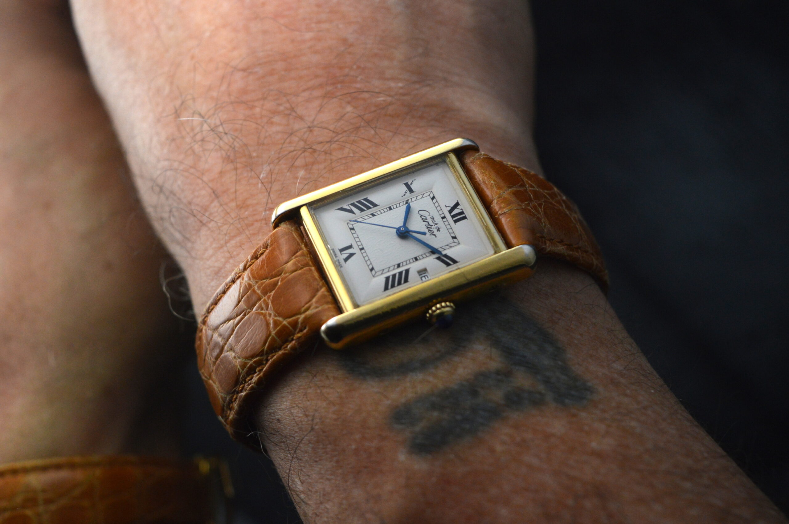 CARTIER MUST VERMEIL TANK XL VINTAGE REF.2413 QUARTZ LEATHER 26 X 34MM 1990'S