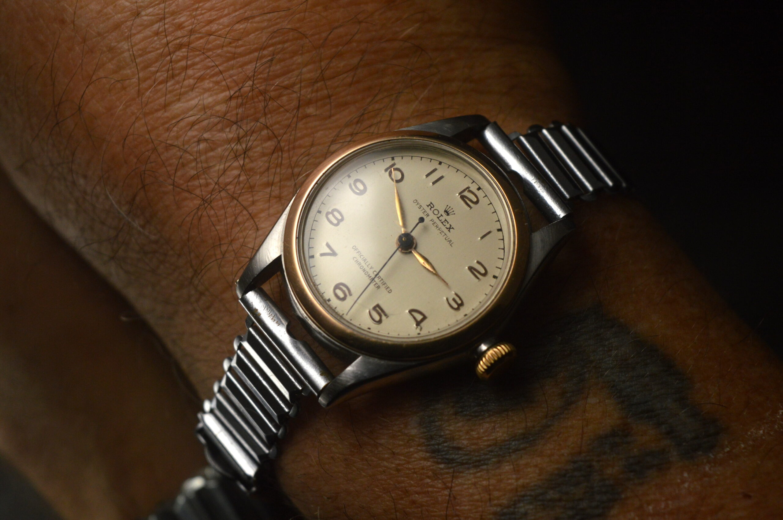 ROLEX ONE OF THE RAREST BUBBLEBACK AUTOMATIC STEEL/ROSE GOLD 29,5MM 4846 (1948)